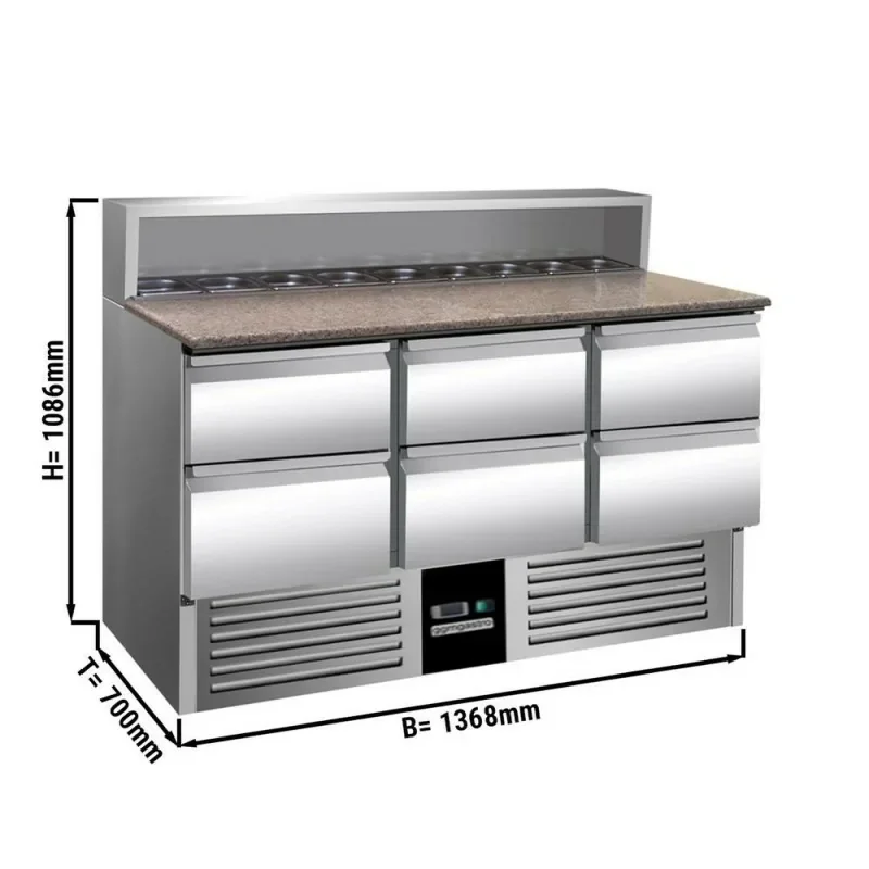Saladette avec dessus granit - 6 tiroirs - Capacité 8 GN 1/6 - Premium Meilleure Vente