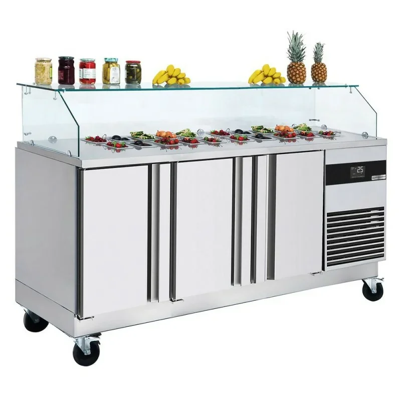 Nouveauté Saladette avec pare-haleine PREMIUM PLUS avec 3 portes- 1860 x 700 x 1300 mm - 8 x GN 1/6