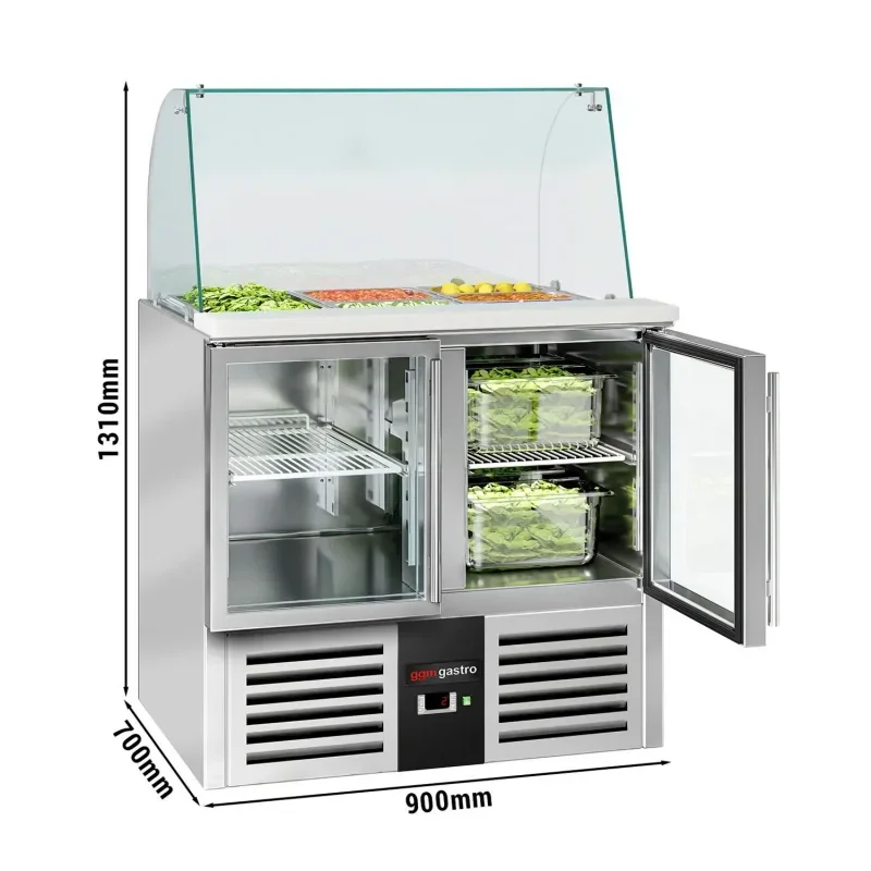 Saladette PREMIUM avec 2 portes vitrées - 900x700mm - 2x GN 1/1 et 3x GN 1/6 Prix Cassé