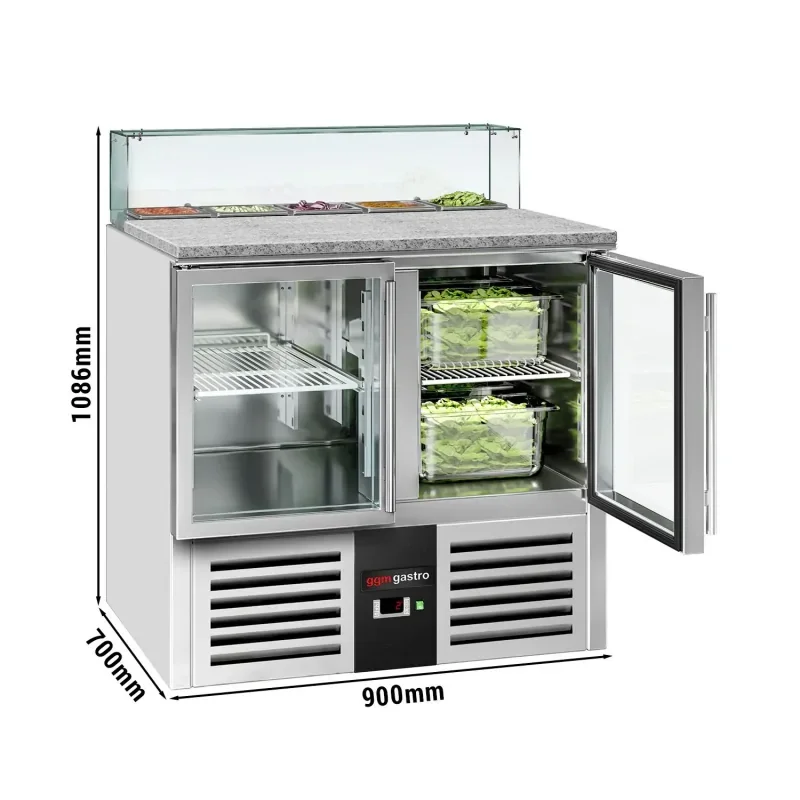 Saladette PREMIUM avec 2 portes vitrées - 900x700mm - 5x GN 1/6 Super Prix