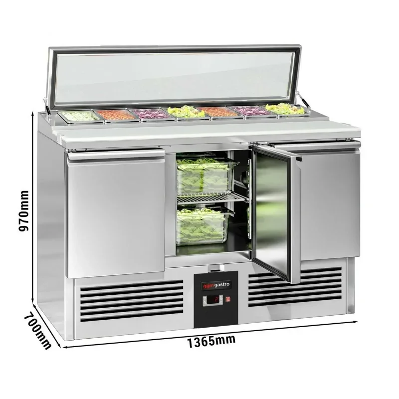 Expédition Rapide Saladette PREMIUM avec 3 portes - 1365x700mm - 7x GN 1/3