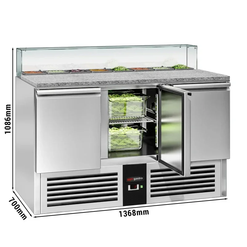Meilleure Vente Saladette PREMIUM avec 3 portes - 1368x700mm - 8x GN 1/6