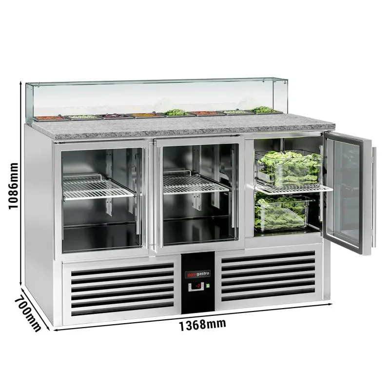 Commande En Gros Saladette PREMIUM avec 3 portes vitrées - 1368x700mm - 8x GN 1/6