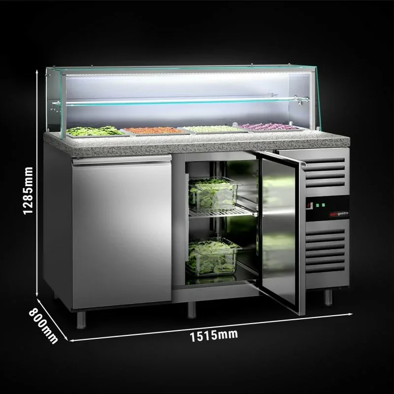 Saladette PREMIUM avec LED - 1,50 m - avec 2 portes - pour 4x GN 1/1 Achetez Aujourd’hui