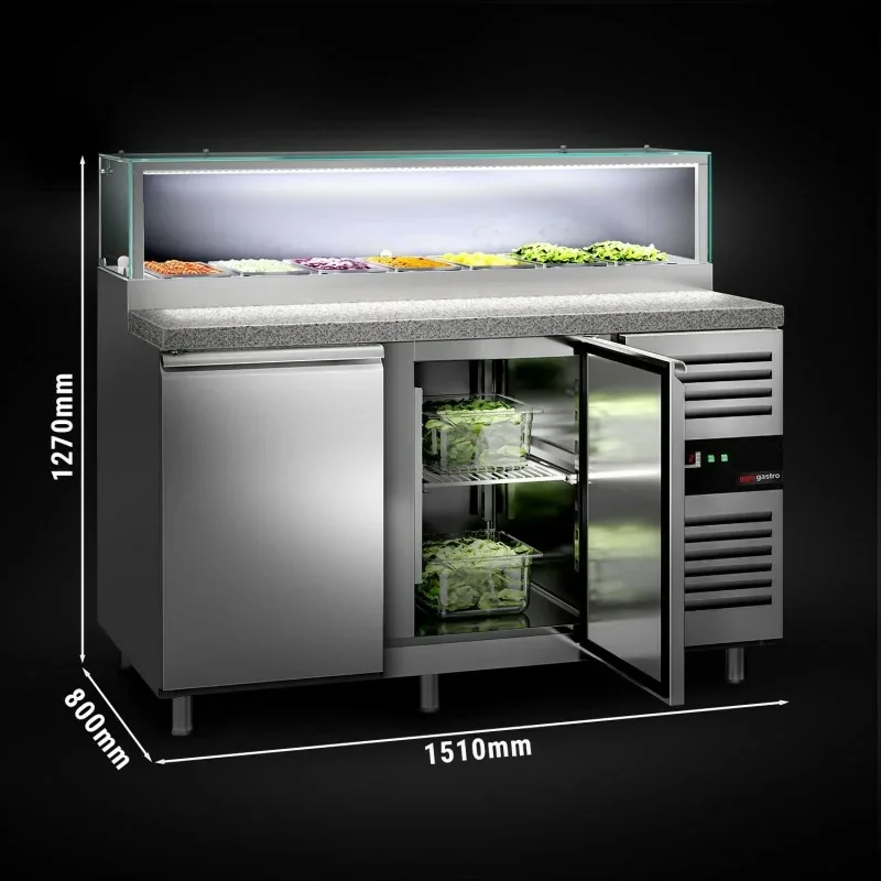 Saladette PREMIUM avec LED - 1,51 m - avec 2 portes - pour 7 x GN 1/3 Prix Bas