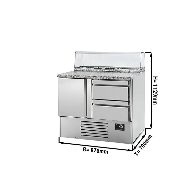 Dernière Chance Saladette PREMIUM PLUS avec 1 porte et 2 tiroirs - 978x700mm - 5x GN 1/6