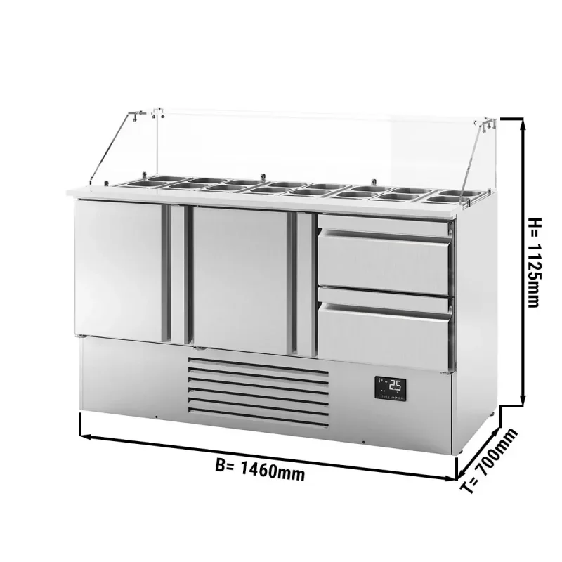 Saladette PREMIUM PLUS avec 2 portes et 2 tiroirs - 1460x700mm - 4x GN 1/1 Meilleure Vente