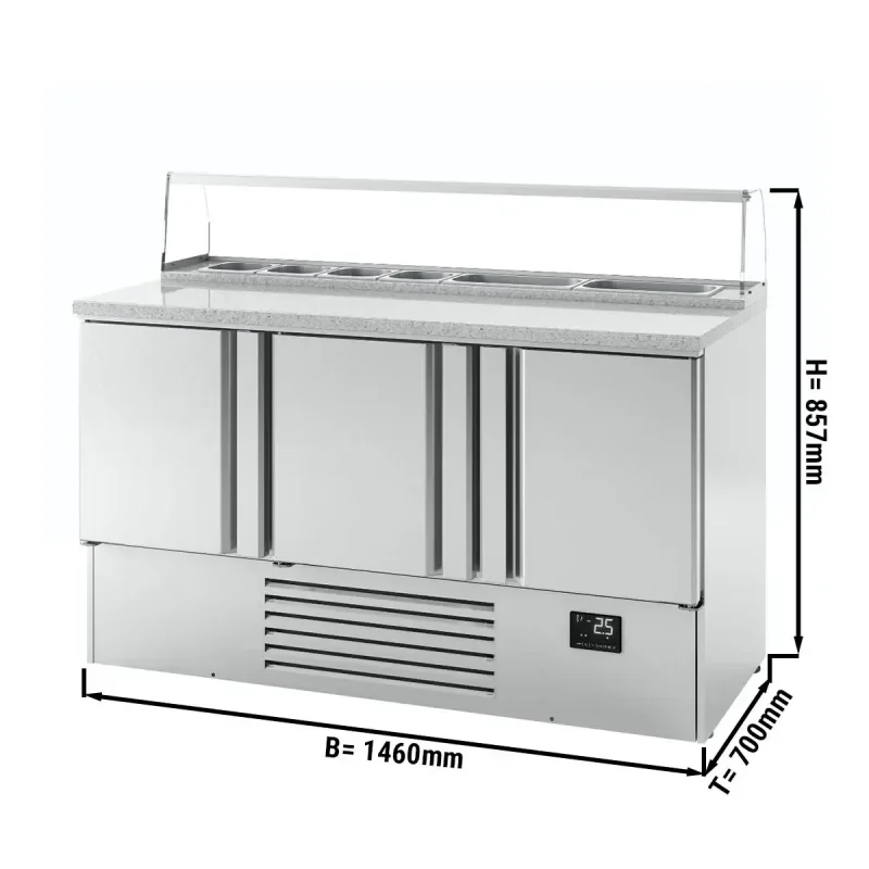 Paiement Sécurisé Saladette PREMIUM PLUS avec 3 portes - 1460x700mm - 8x GN 1/6