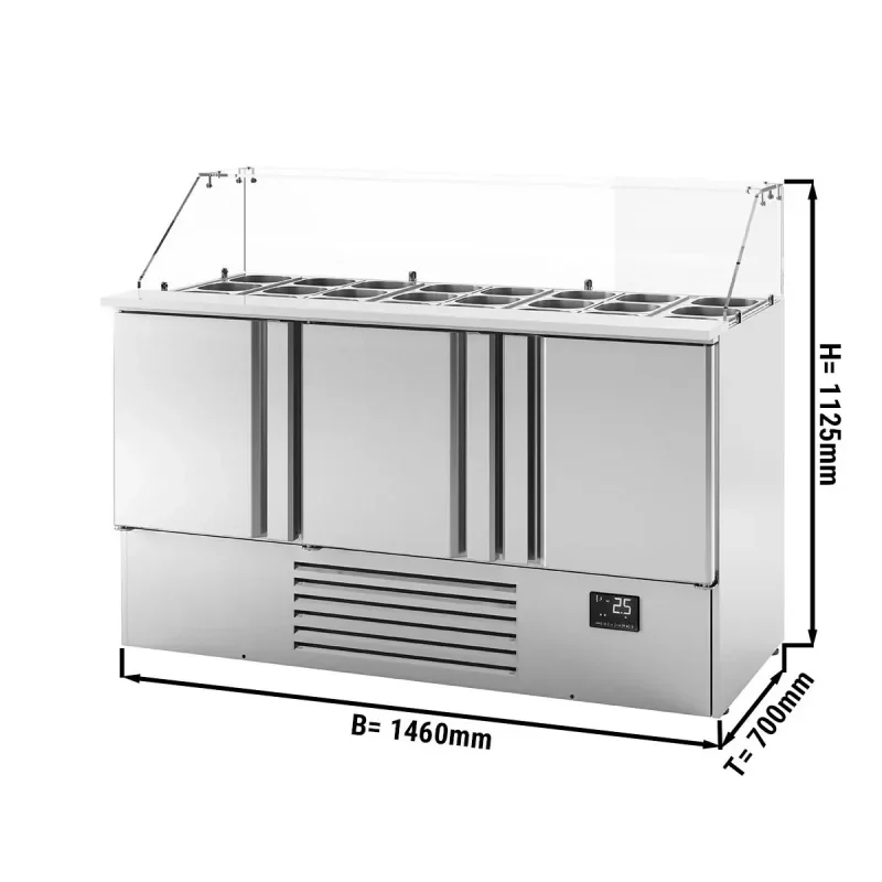 Petit Prix Saladette PREMIUM PLUS avec 3 portes - 1460x700mm - 9x GN 1/3 et 6x GN 1/6