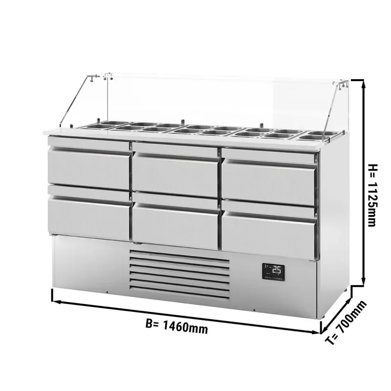 Saladette PREMIUM PLUS avec 6 tiroirs - 1460x700mm - 4x GN 1/1 Dernier Modèle