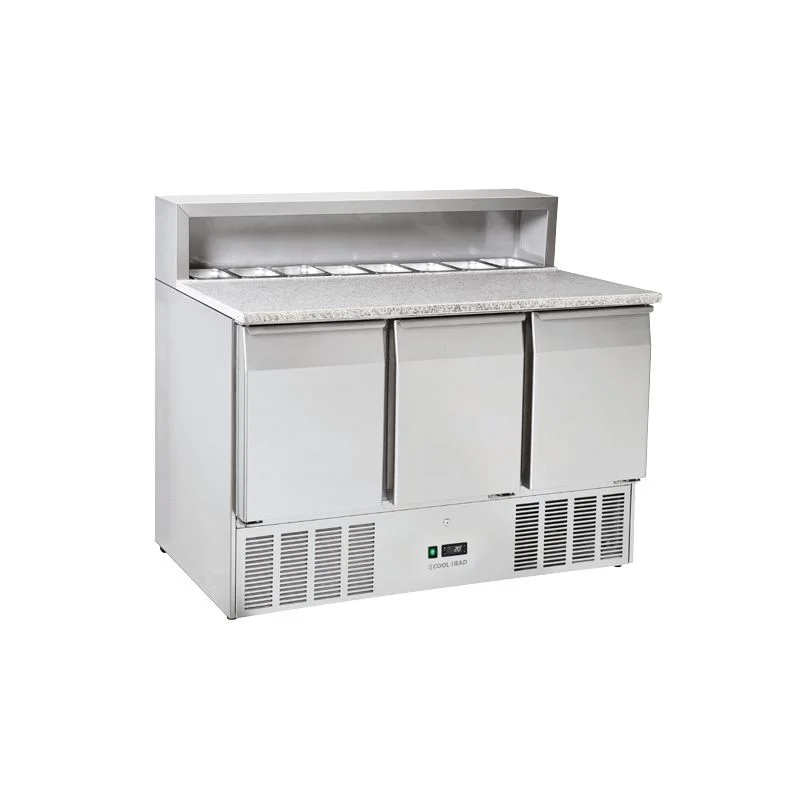 Saladette réfrigérée 3 portes inox GN1/1 dessus pour pizza + 8 contenants GN1/6 416 L Achat Immédiat