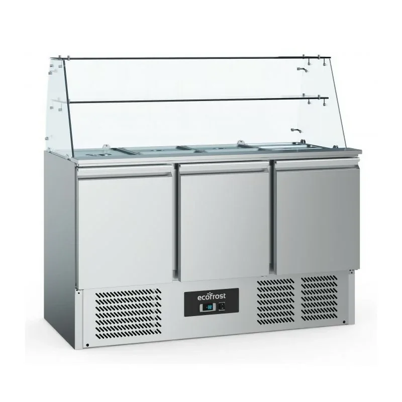 Saladette réfrigérée avec pare-haleine- Froid statique - 3 portes -4 x GN 1/1 Livraison Express