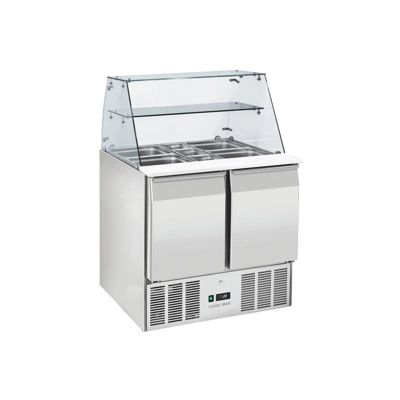 Saladette réfrigérée ouverte 2 portes inox GN1/1 verre trempé incurvé 232 L Retour Gratuit