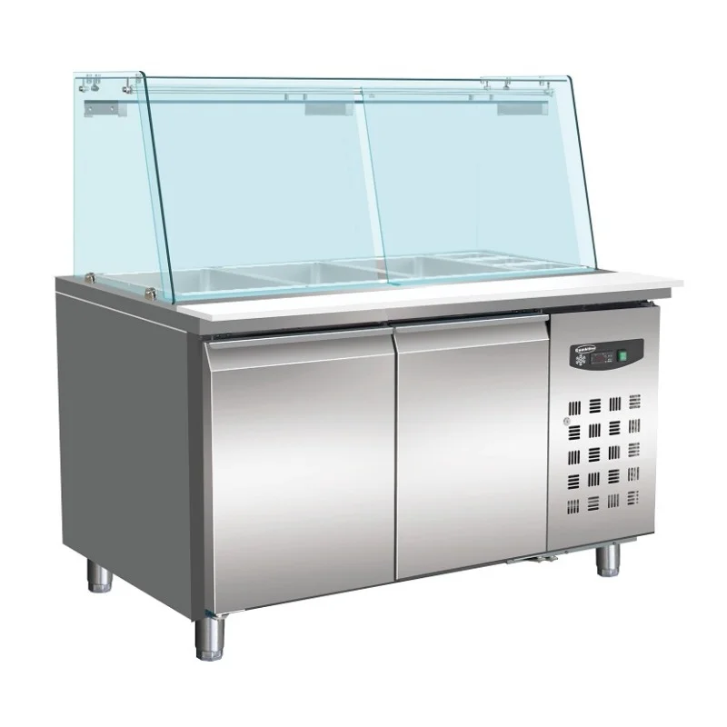 Saladette réfrigérée positive avec pare-haleine - 2 portes - 4 x GN 1/1 Prix Réduit