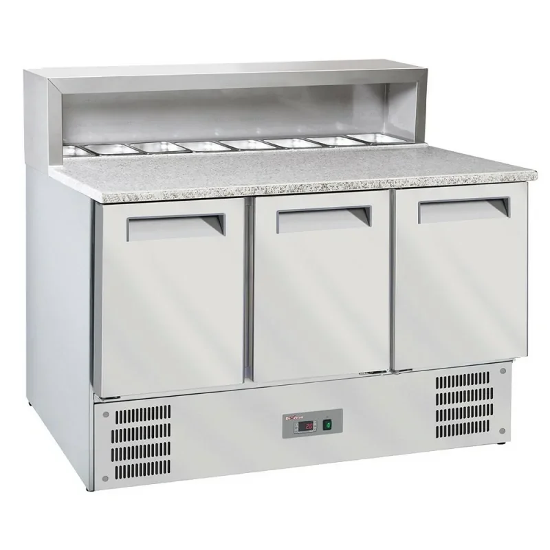 Acheter En Ligne Table réfrigérée positive avec saladette intégrée - 3 portes - bacs 8 GN 1/6 - 380 L
