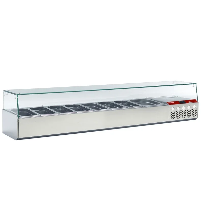 Saladette à ingrédient à poser GN 8x1/3 + GN 1x1/9 avec vitrine Livraison Gratuite