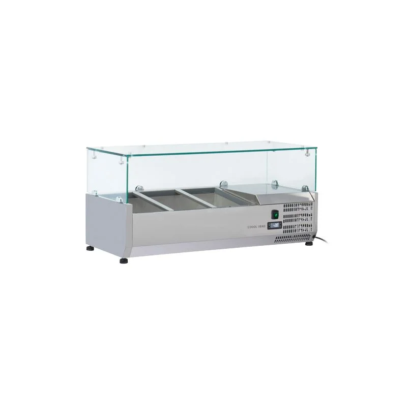Expédition Rapide Vitrine horizontale réfrigérée 2 x GN1/3 + 1 x GN 1/2 inox couvercle verre trempé 33L