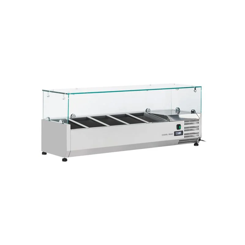 Vitrine horizontale réfrigérée 5 x GN1/4 inox couvercle verre trempé 34L Commande En Gros