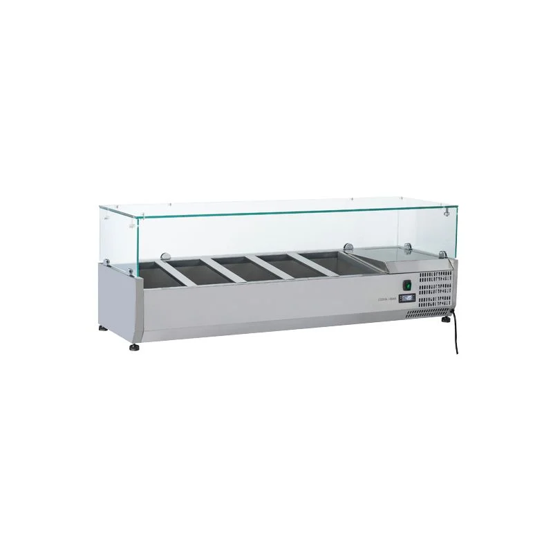 Vitrine horizontale réfrigérée 5 x GN1/4 inox couvercle verre trempé 48 L Achat Immédiat