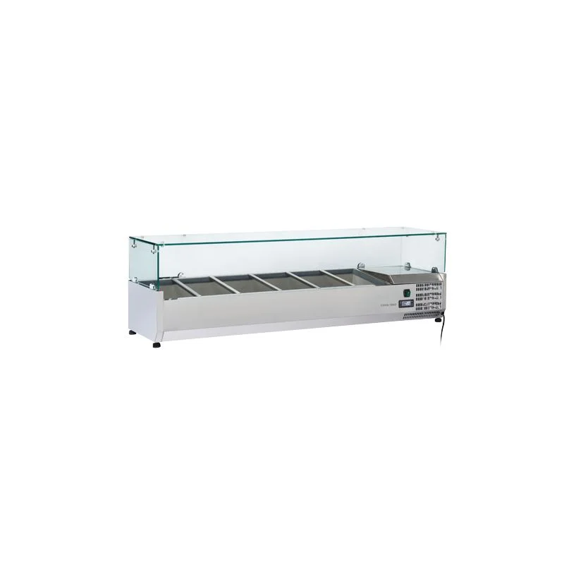 Vitrine horizontale réfrigérée 6 x GN1/3 inox couvercle verre trempé 53L Prix Choc