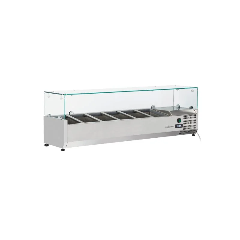 Vitrine horizontale réfrigérée 6 x GN1/4 inox couvercle verre trempé 42L Solde