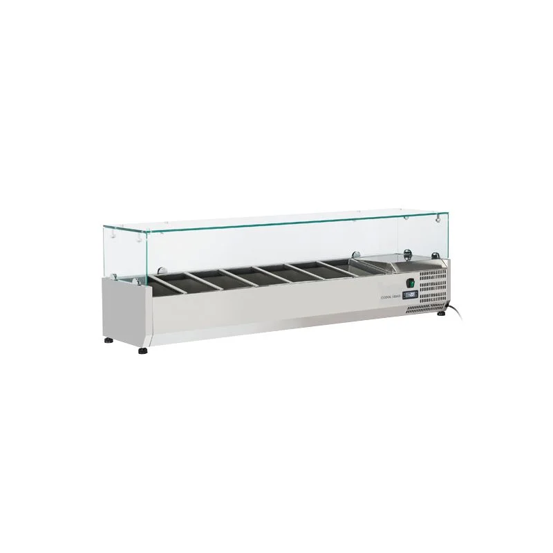 Must-Have Vitrine horizontale réfrigérée 7 x GN1/4 inox couvercle verre trempé 46L