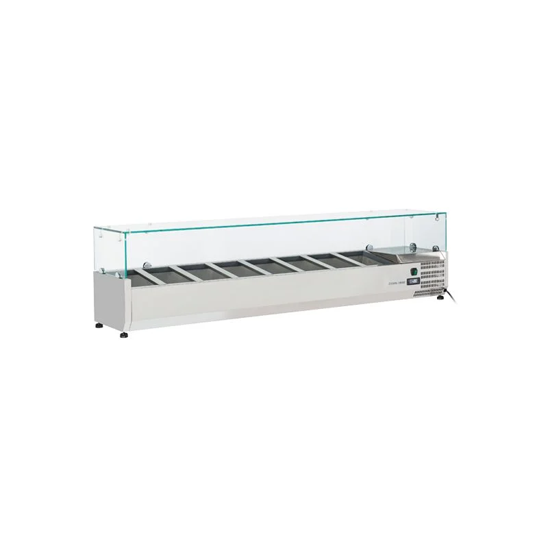 Vitrine horizontale réfrigérée 8 x GN1/4 inox couvercle verre trempé 58L Quantité Limitée