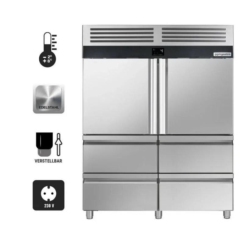 Armoire réfrigérée positive – 1.4 x 0.81 m – avec 2 demi-portes en inox & 4 tiroirs 1/2 Affaire À Saisir