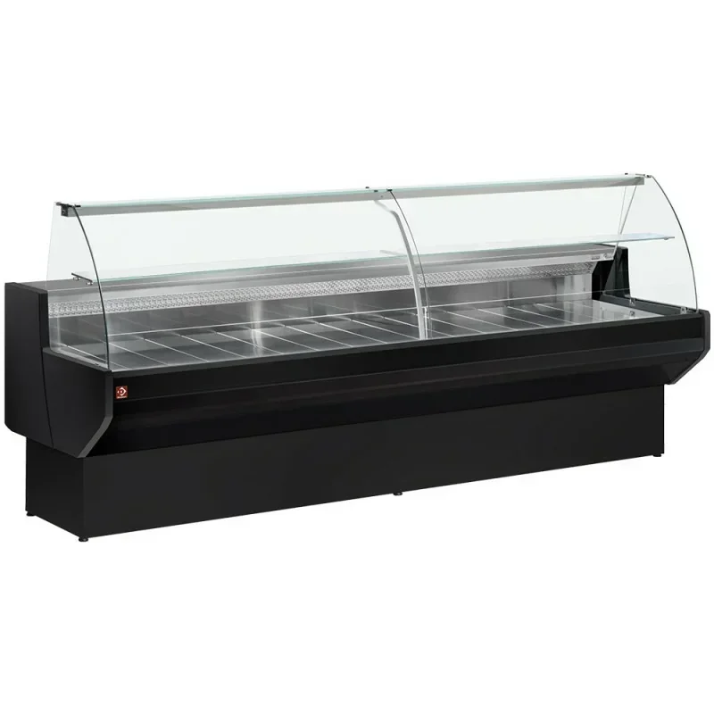 Offre Exclusive Comptoir vitrine réfrigéré à vitre bombée, ventilé, avec réserve - NOIR - 2000 x 910 x 1280 mm