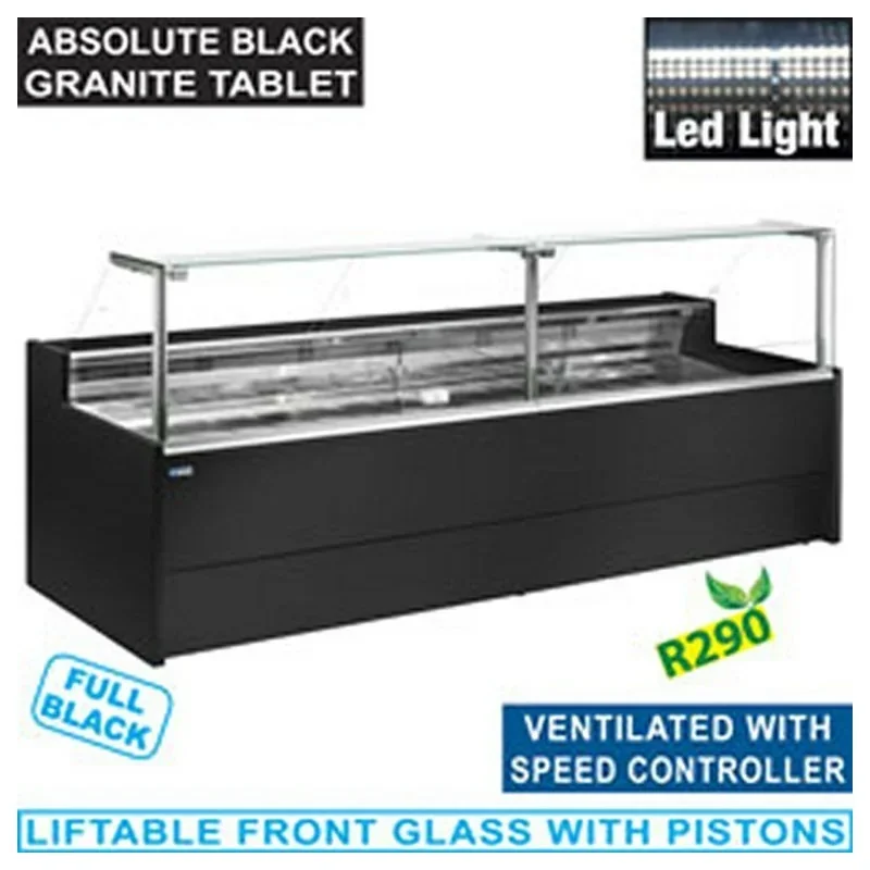 Commander Maintenant Comptoir vitrine réfrigéré à vitre droite 90° sur pistons, ventilé, avec réserve - NOIR