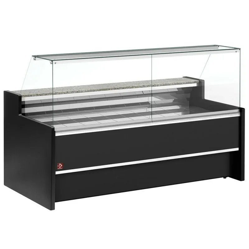 Livraison Express Comptoir vitrine réfrigéré à vitre droite 90°, ventilé, avec réserve - NOIR - 2500 x 980 x 1260 mm