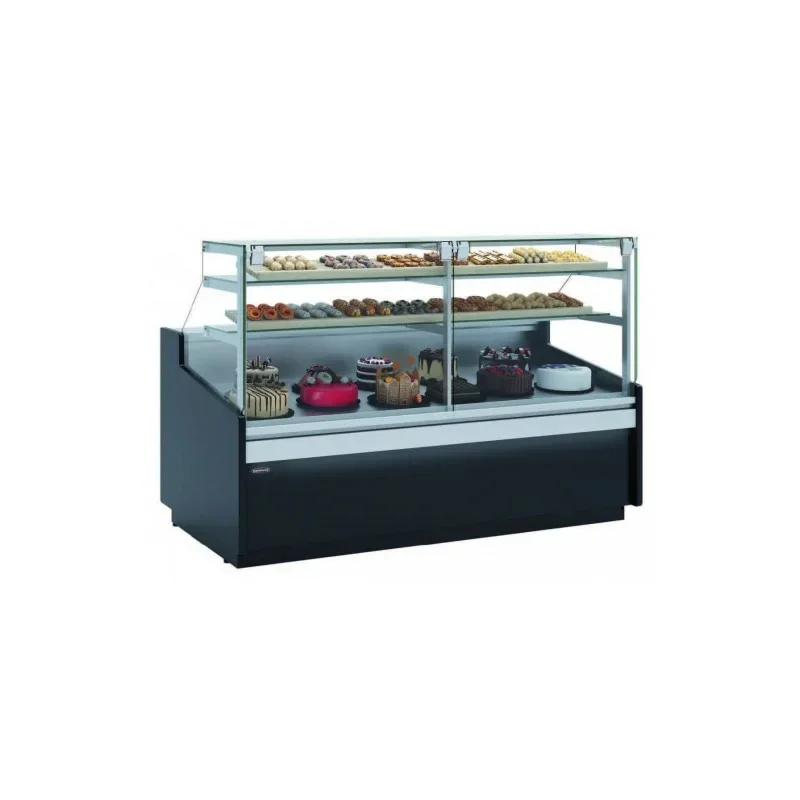 Comptoir vitrine ventilé avec 2 vitres intermédiaires et réserve - NOIR - 1985 x 1100 x 1350 mm Petit Prix