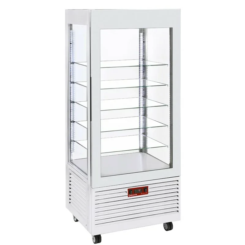 Vitrine 4 faces T° négative , 5 étagères en verre , ventilée, 480 Lit, BLANCHE Nouvel Arrivage