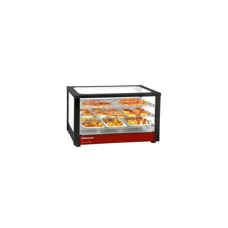 Vitrine chauffante ventilée, 3 niveaux, panoramique (Noire) Retour Gratuit