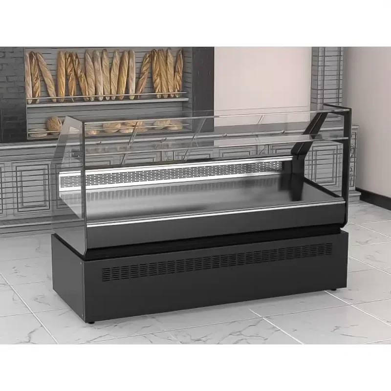 Commande En Gros Vitrine comptoir réfrigéré à vitrage droit avec réserve - Froid statique- NOIR - 987 x 865 x 1345 mm - Gamme AVEIRO