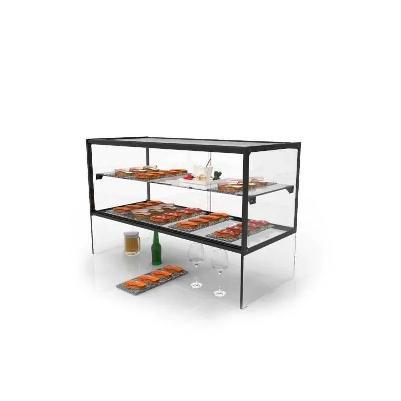 Vitrine d'exposition neutre avec étagère et passe-plat - 2 niveaux - Version Small - Cuve plane - EP36 - SAYL Meilleure Vente