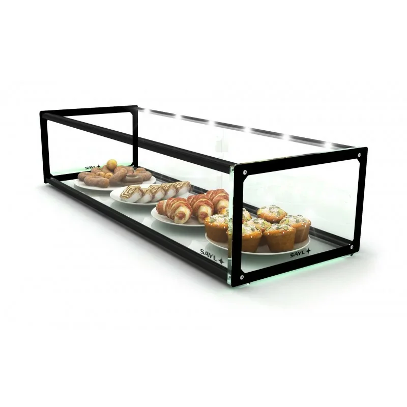 Vitrine d'exposition neutre avec LED- surface d'exposition plane - Version Medium - 920 x 330 x 215 mm - SAYL Offre Exclusive