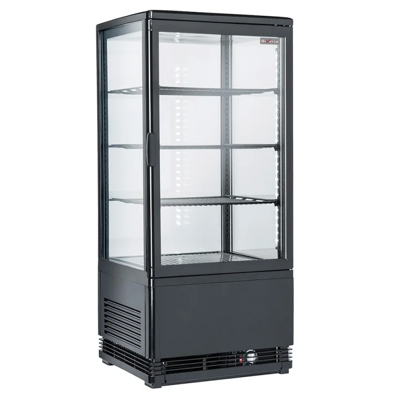Jusqu’à Épuisement Des Stocks Vitrine de table ventilée noire, 4 faces vitrées, 4 niveaux, 80 litres -