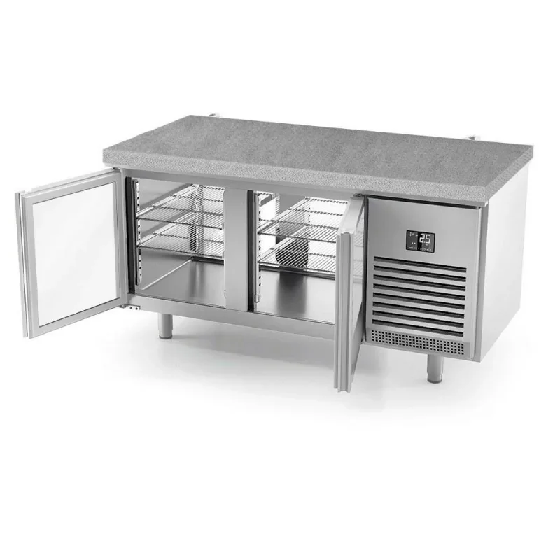 Acheter Direct Table réfrigérée (EN) pour boulangerie - 2 portes vitrées avec ouverture sens inverse